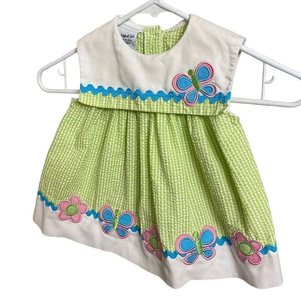 Vintage Samara Green Gingham Floral Butterfly Dress